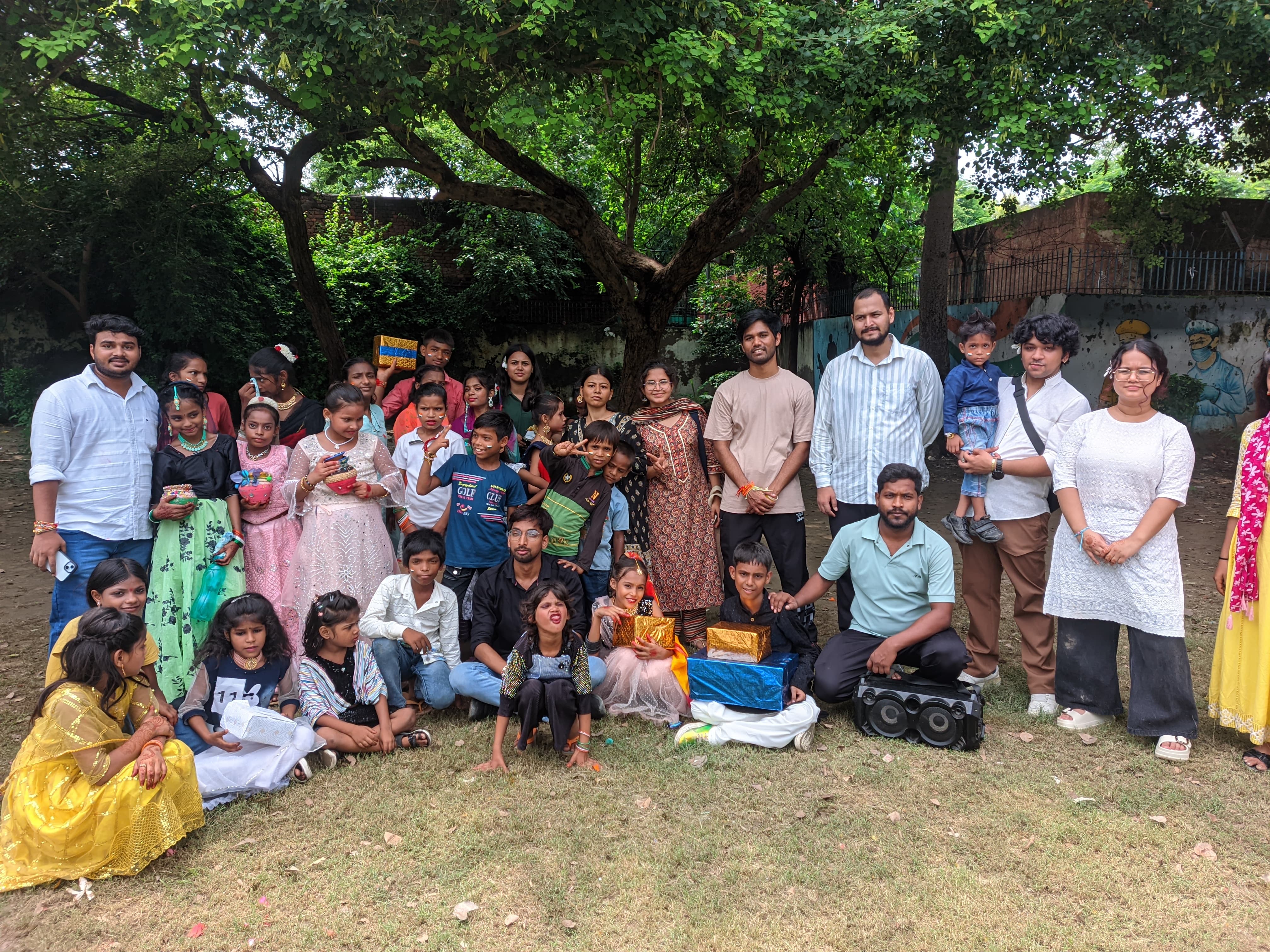 SKYPA team with children during a community outreach session